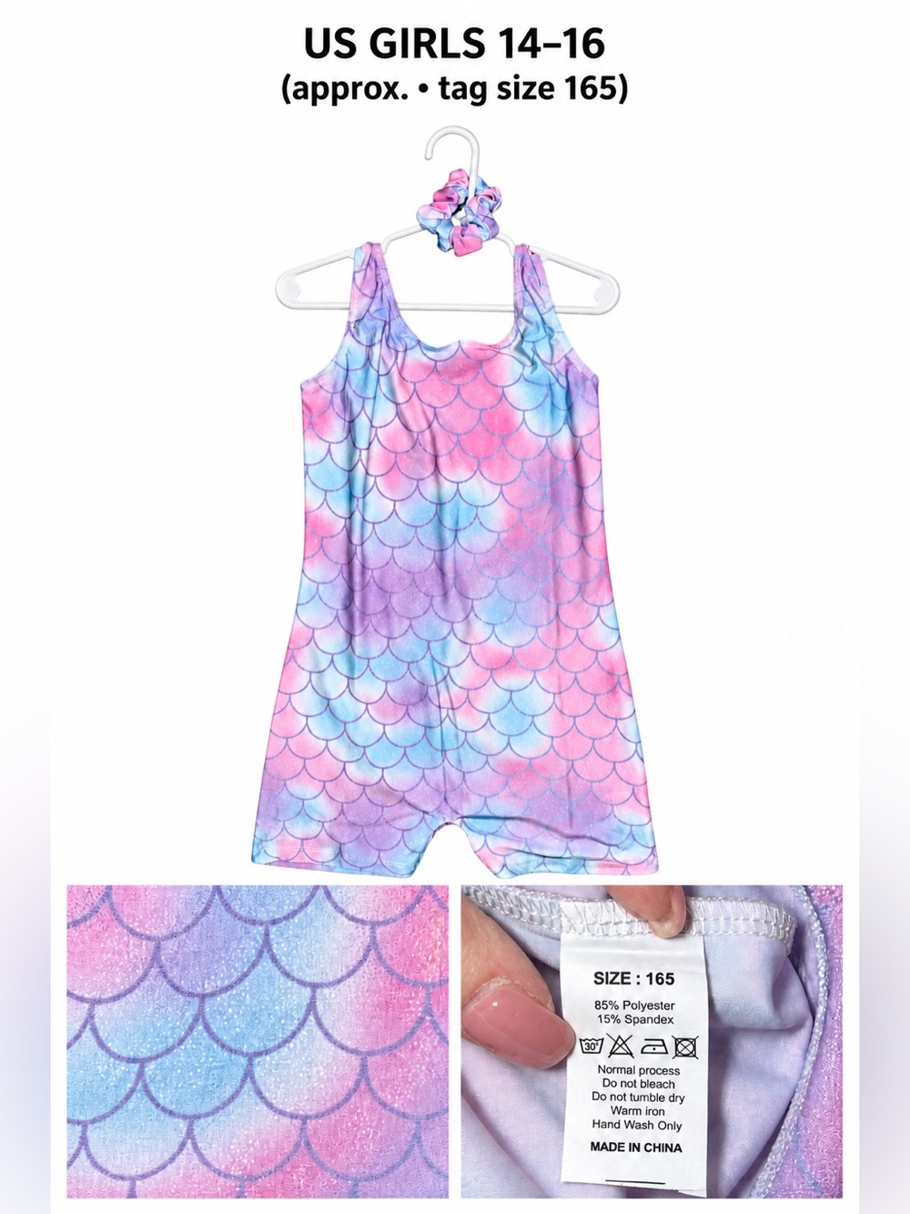 Girls Mermaid-Scale One-Piece Romper in Pink & Purple